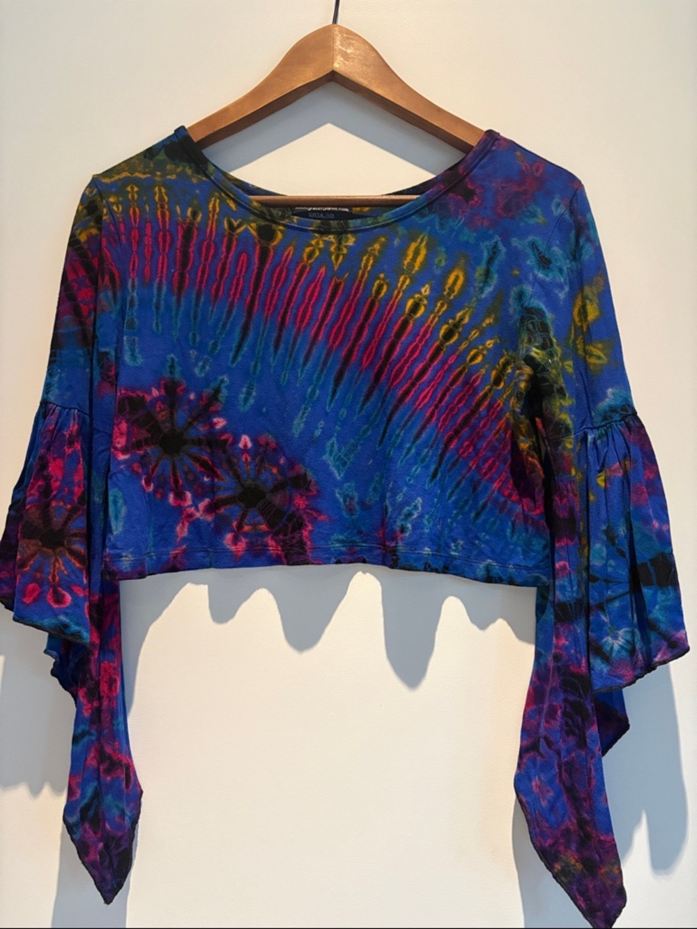 Tie-Dye Cropped Bell-Sleeve Top
